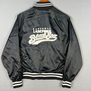 VTG National Lampoon Black Sox Satin Jacket Fits Small‎ 1980s Snap Nylon USA